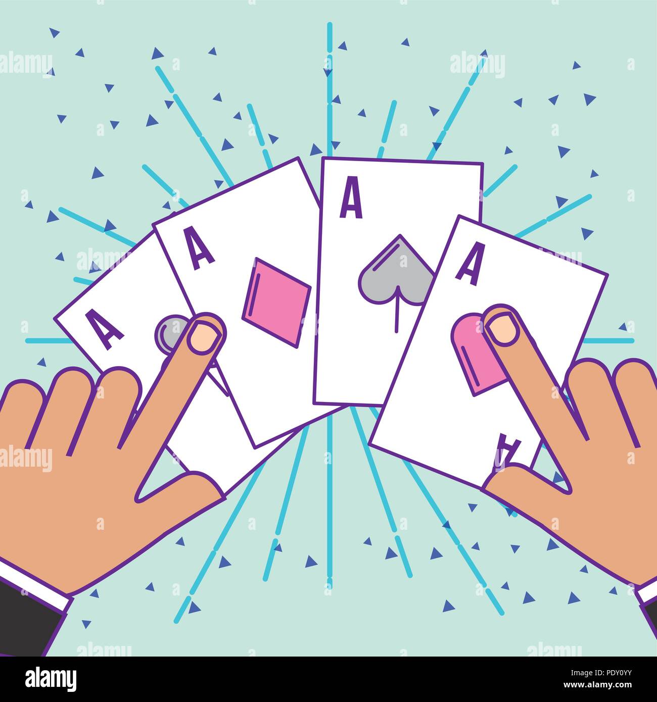 Manos con cartas casino poker de ases de dibujos animados Imagen Vector de  stock - Alamy