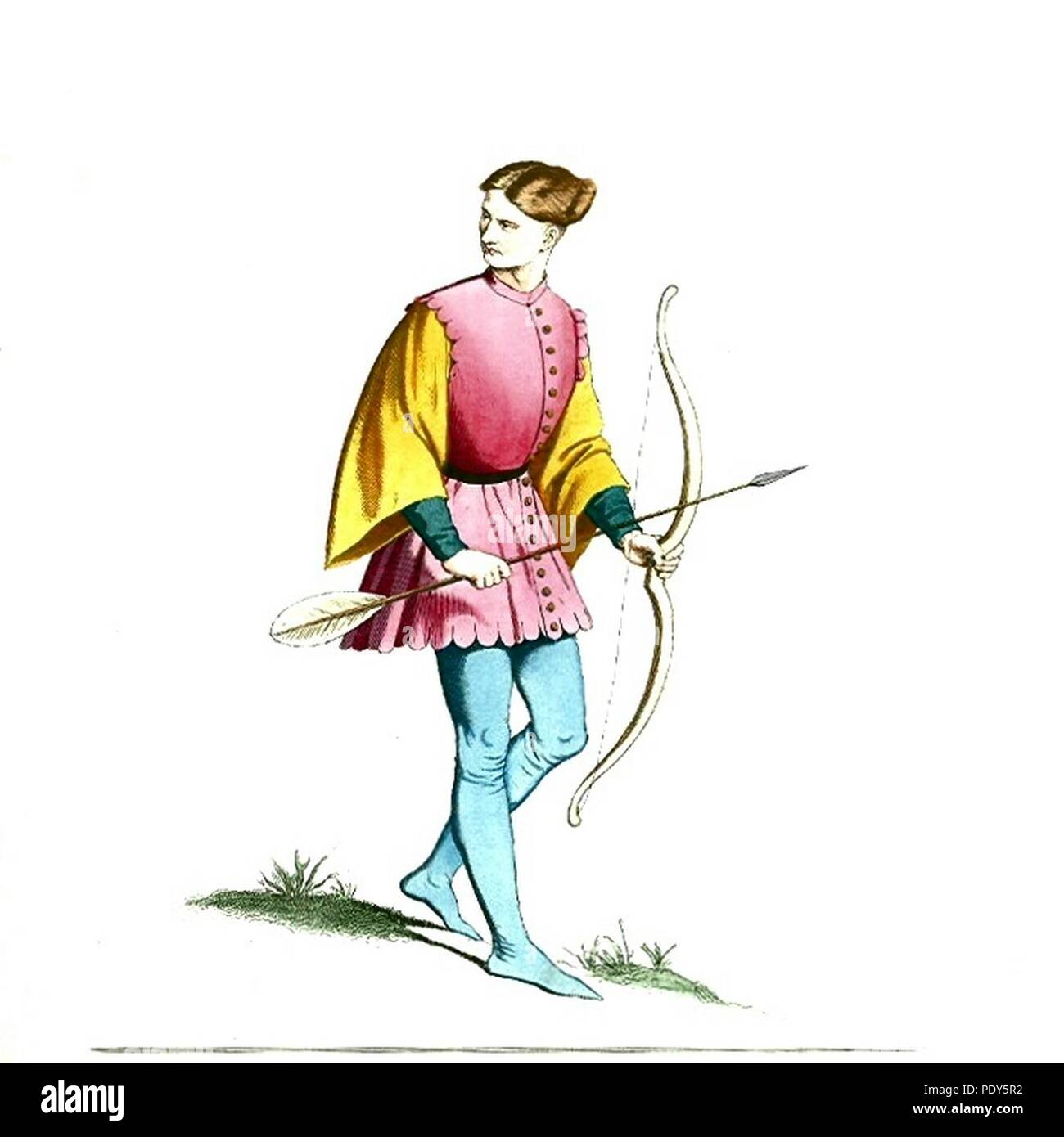 Volver promulgación inglés medieval largo arco y flecha disfraz del siglo  xiv historia histórica bowman archer arco Fotografía de stock - Alamy
