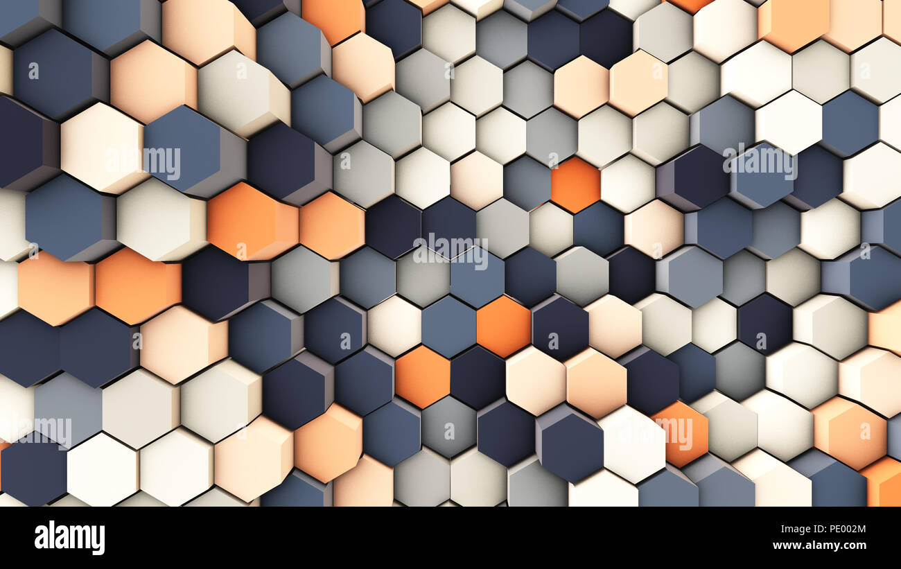 Ilustración 3D, fondo dinámico de tubos hexagonales Foto de stock