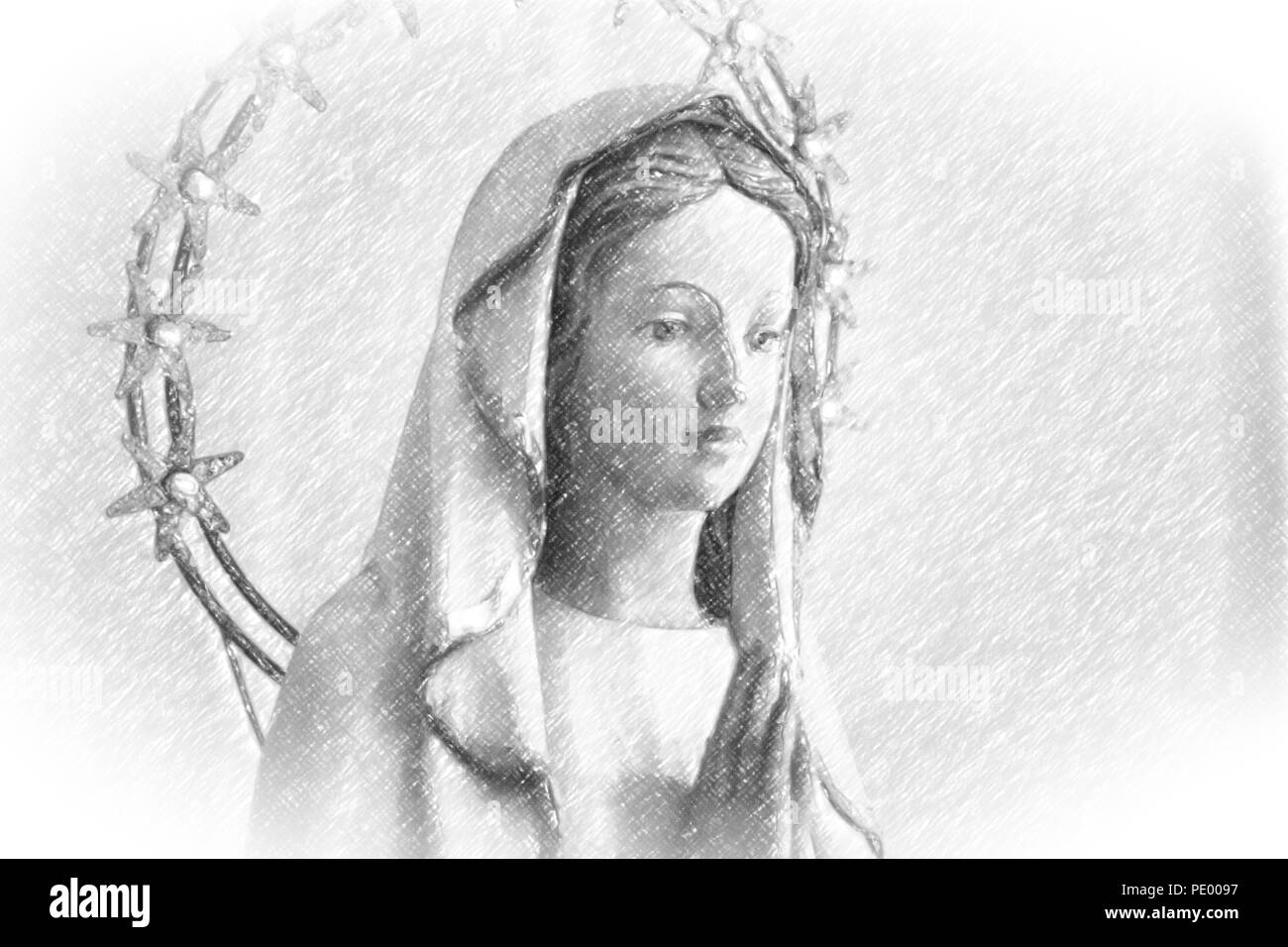 Dibujo a Lápiz con viñeta de la Bienaventurada Virgen María Fotografía de  stock - Alamy