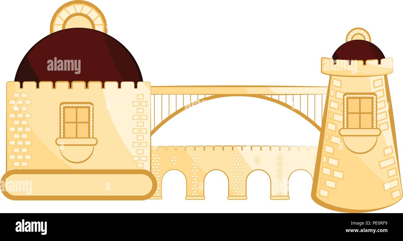 La construcción de un puente medieval aislado Ilustración del Vector