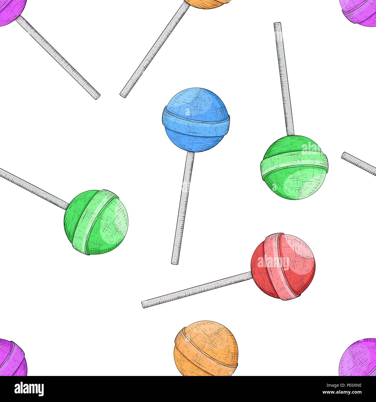 Lollipops como patrón sin fisuras. Conjunto de color. Boceto dibujados a mano Ilustración del Vector