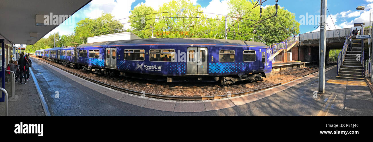 Scotrail Hamilton de tren en la estación de tren oeste, South Lanarkshire, Escocia, Reino Unido Foto de stock
