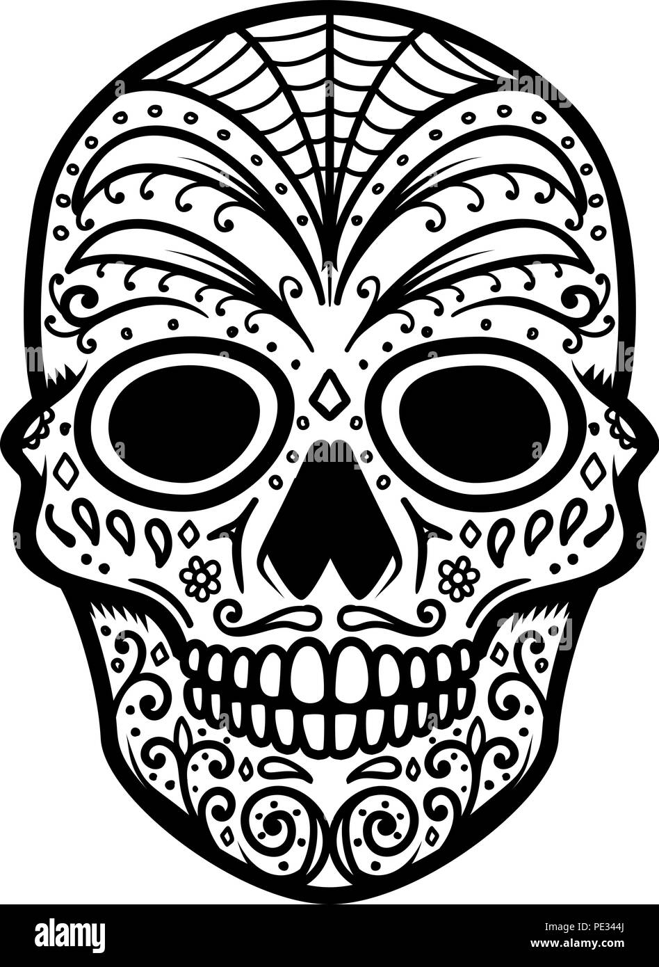 Ilustración de calaveras de azúcar mexicano. El día de los muertos. Dia de  los muertos. Elemento de diseño para el logotipo, la etiqueta, el emblema,  el signo, poster, camiseta. Ilustración vectorial Imagen