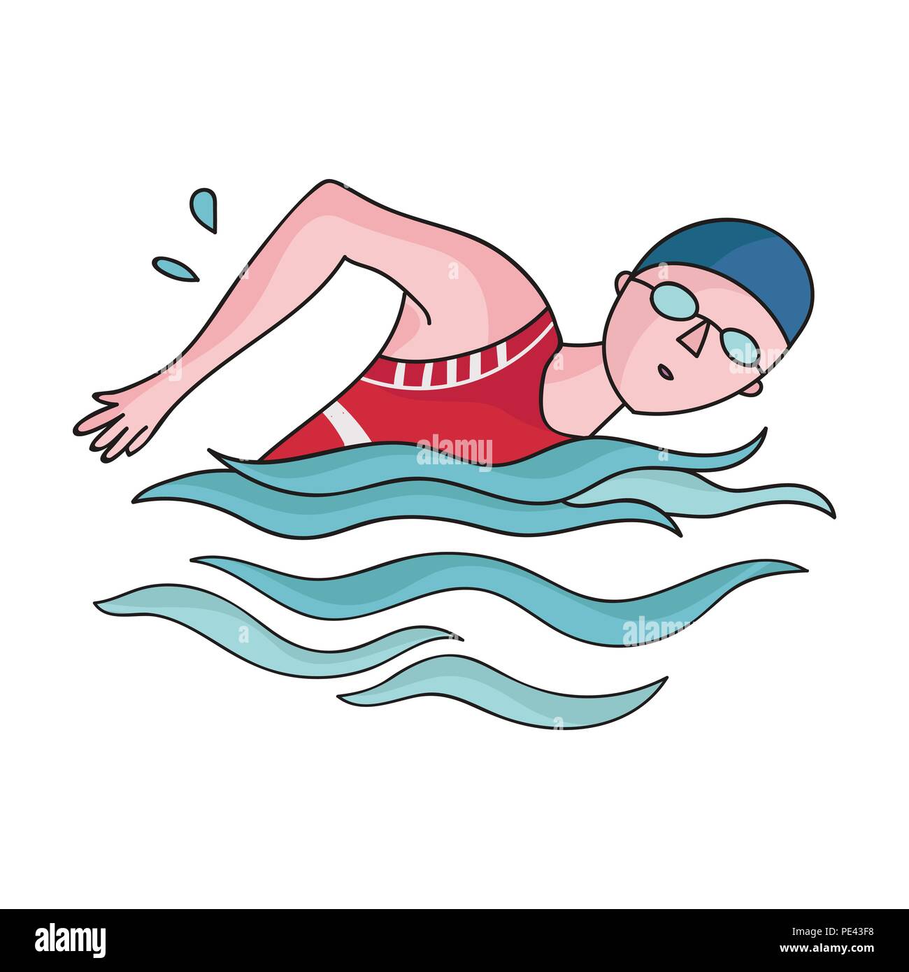 Nadador de gorra y gafas de natación en la  deportes Olímpicos  único icono en el estilo de dibujos animados de símbolos vectoriales  ilustración web de stock Imagen Vector de stock -