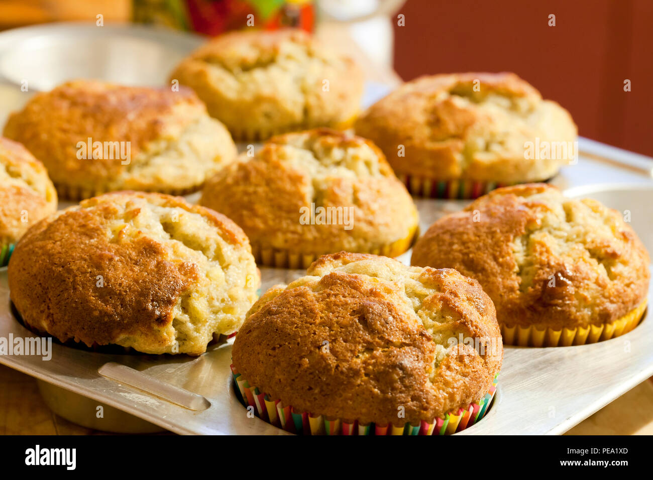 Pan de Banana Muffins (Magdalenas) en cupcake pueden - EE.UU. Foto de stock