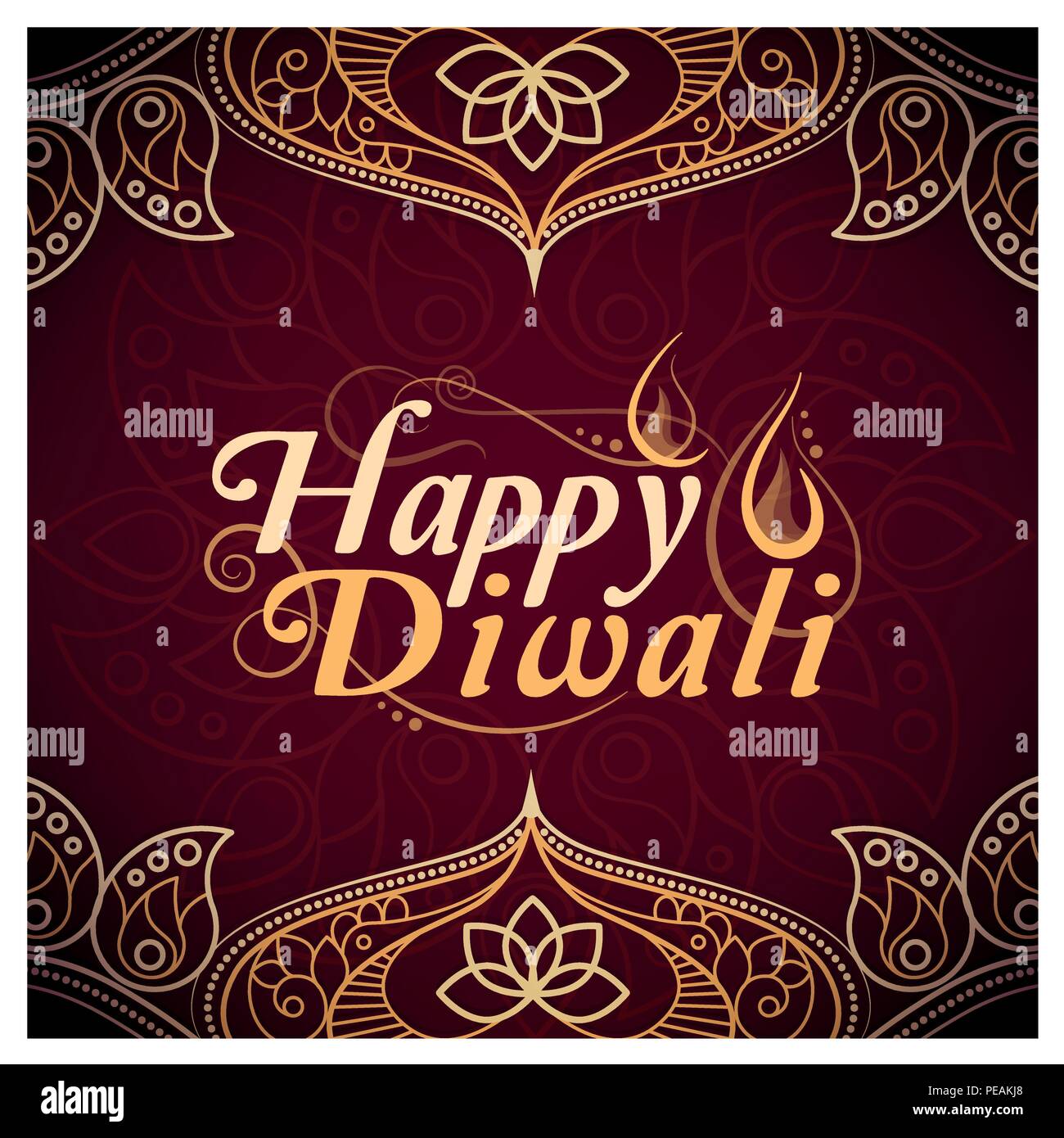 Diwali feliz celebración tarjeta con decoración tradicional y texto Ilustración del Vector