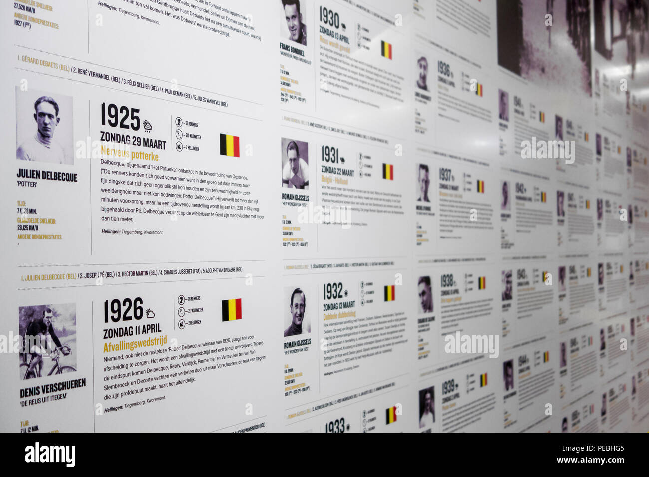 Pared de la Fama" en el Centrum Ronde van Vlaanderen / Tour de Flandes Center, museo dedicado a Flandes, carreras de bicicletas de carretera, Oudenaarde, Bélgica Foto de stock