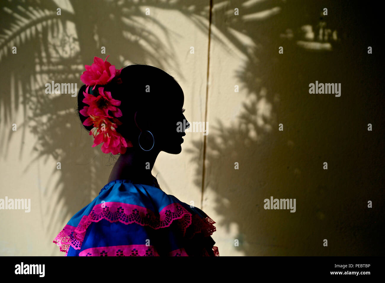 Bailarina de cumbia. La cumbia es un género de música orientada al baile popular en toda América Latina. Comenzó como un baile de cortejo practicado entre la población africana Foto de stock