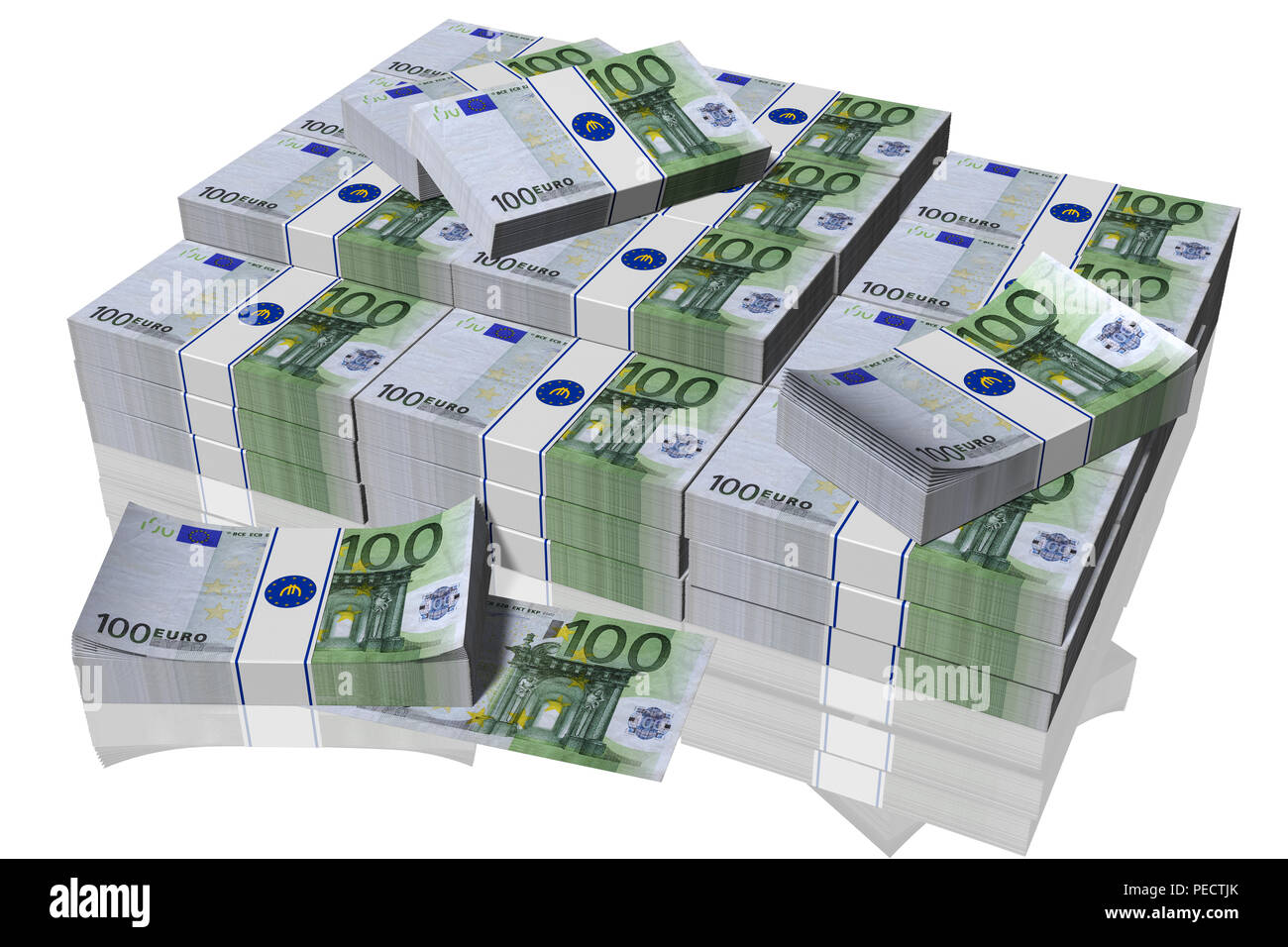 Ilustración 3D. Fajo de billetes de 100 euros en un blanco backgroundo  Fotografía de stock - Alamy