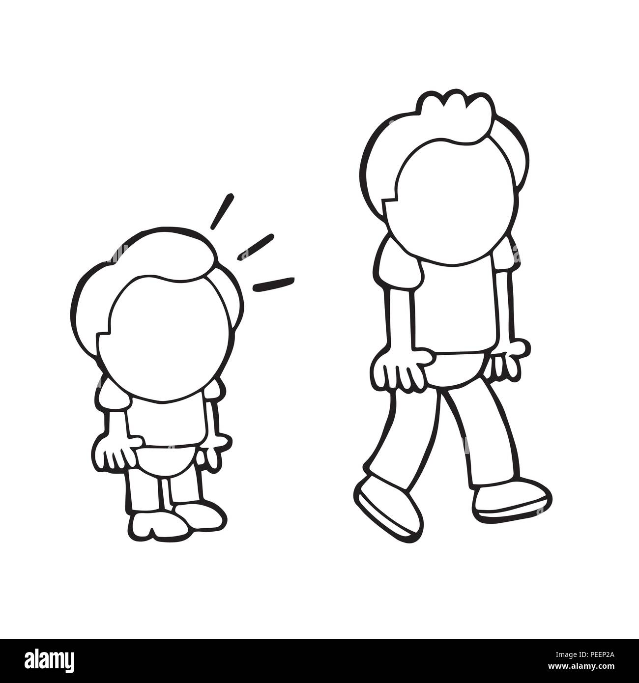 Vector Ilustracion Comic Dibujado A Mano De Hombre Bajito Mirar Y Envidia Hombre Alto Ilustracion Del Vector Imagen 215454242 Alamy