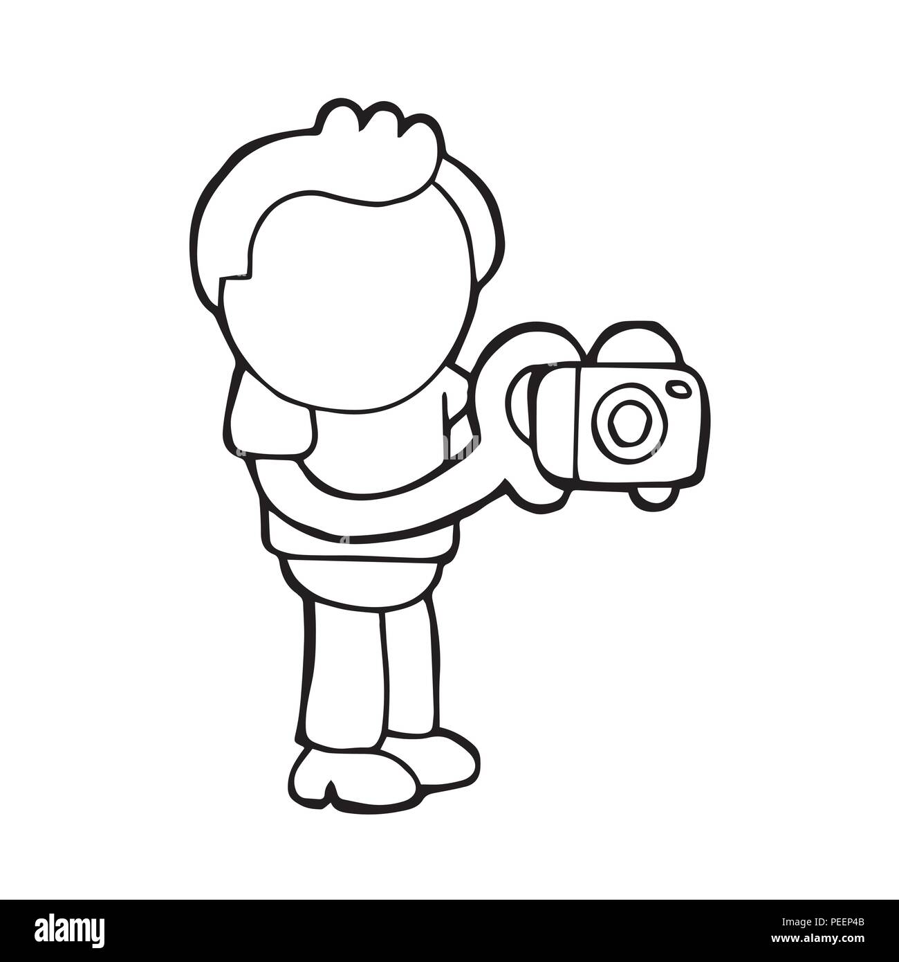 Vector de dibujos animados dibujados a mano ilustración del fotógrafo Man  Standing disparar con la cámara Imagen Vector de stock - Alamy
