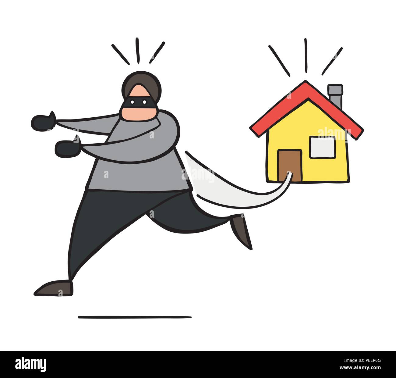 Ilustración vectorial de dibujos animados hombre ladrón enmascarado con  cara de salir corriendo de la casa Imagen Vector de stock - Alamy
