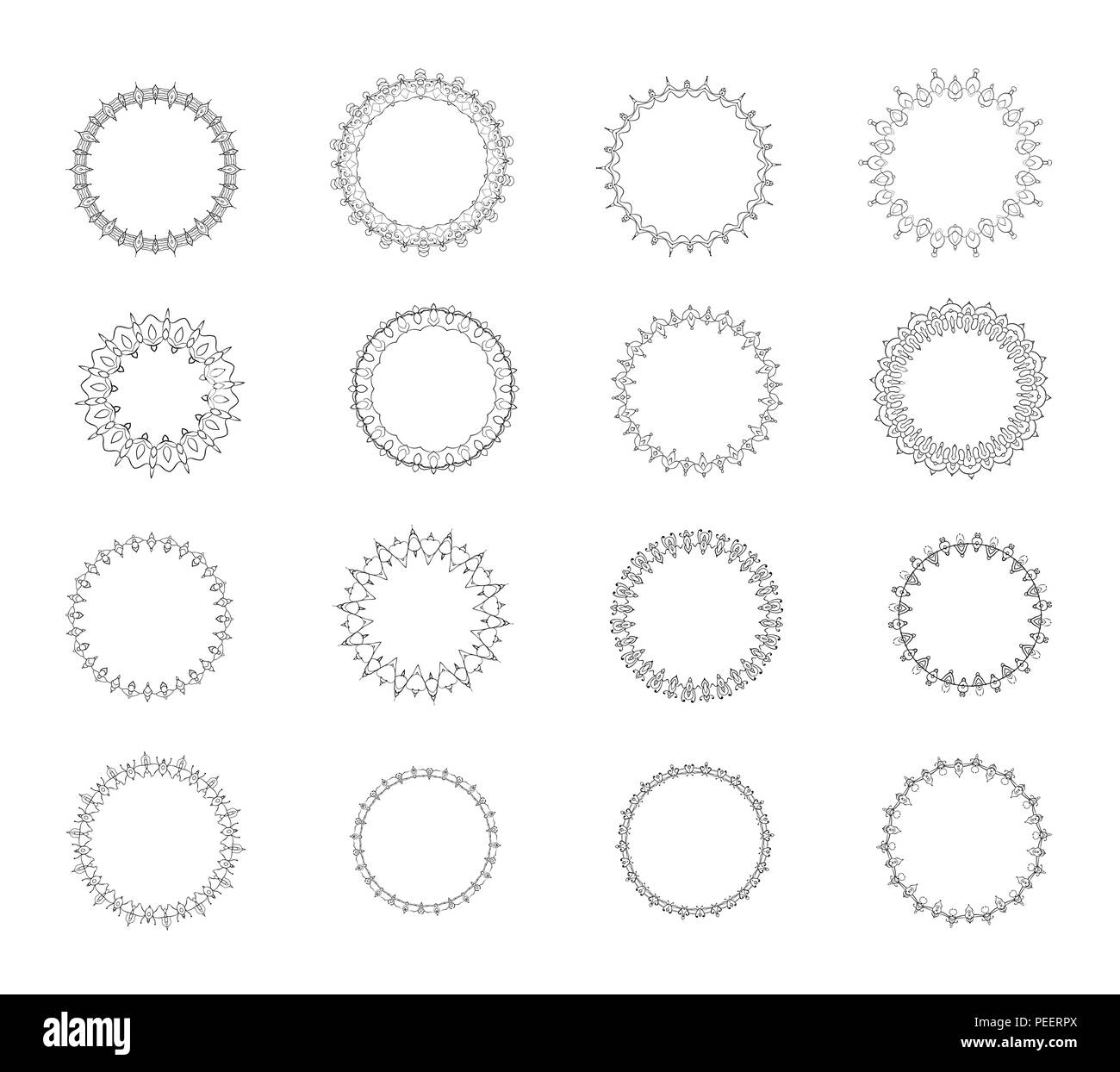 Conjunto de círculo decotative marcos. Colección de bordes redondos  vintage. Ilustración vectorial Imagen Vector de stock - Alamy