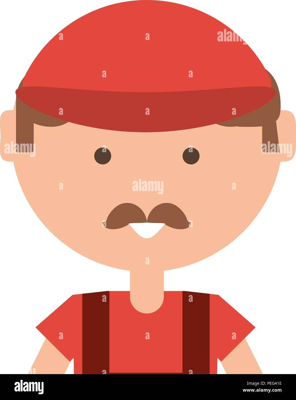 Cartoon hombre con gorra y bigote sobre fondo blanco, ilustración