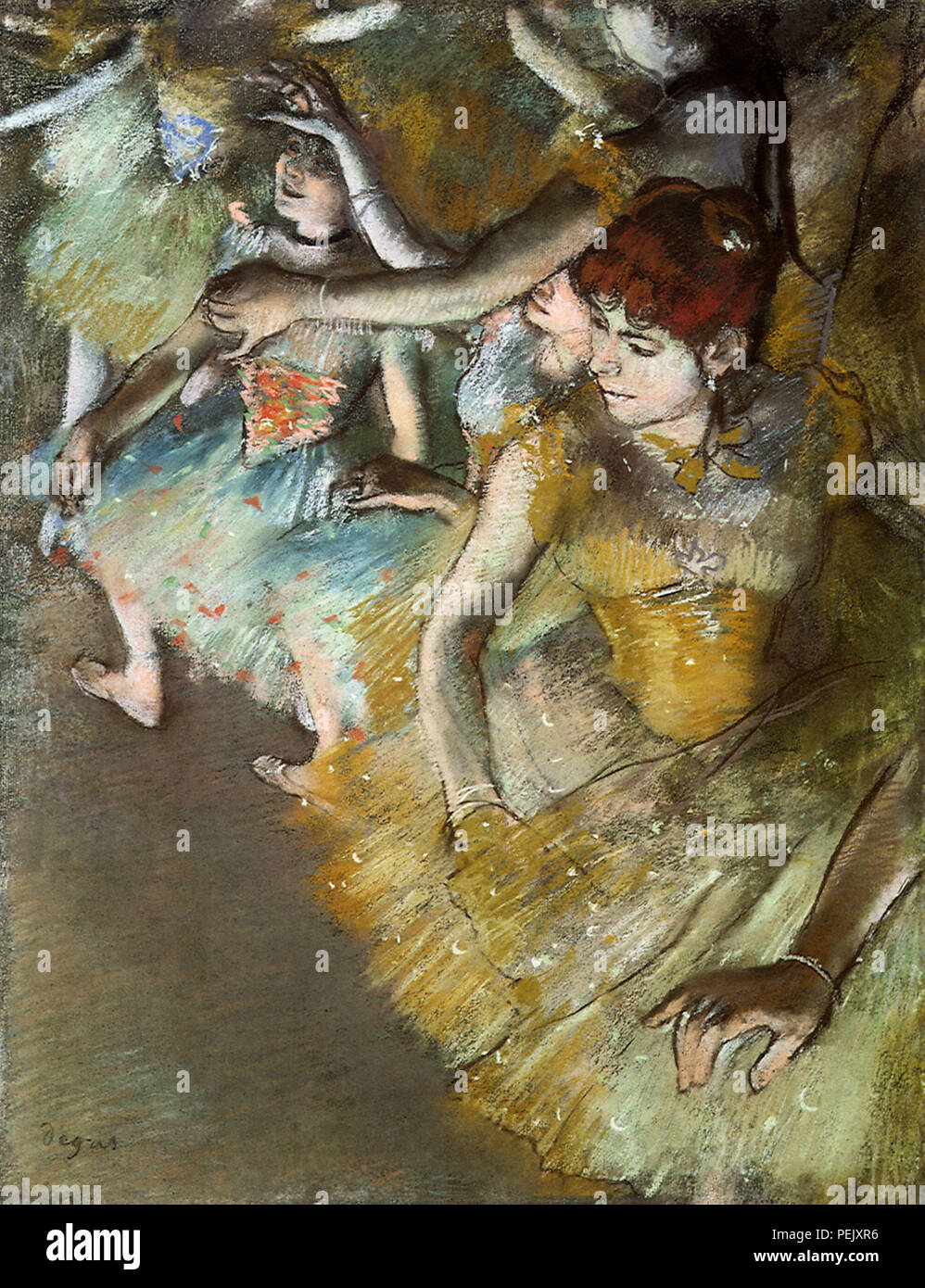 En el escenario, bailarines de ballet, Edgar Degas Foto de stock