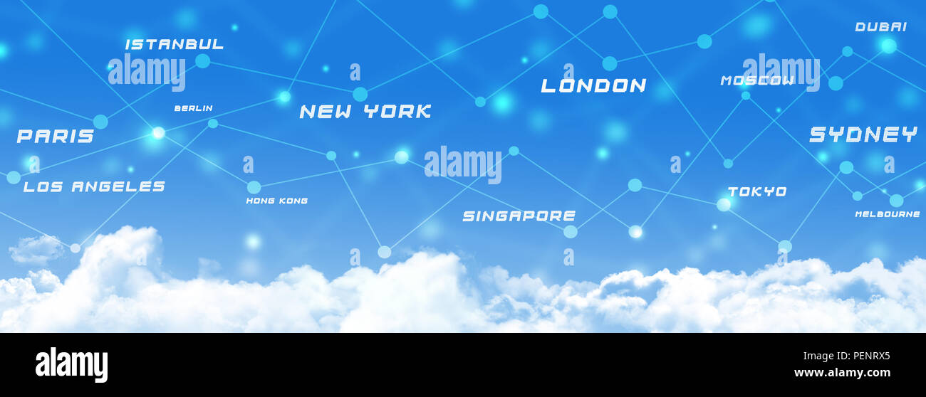 Las conexiones de transporte aéreo global business sky banner Foto de stock