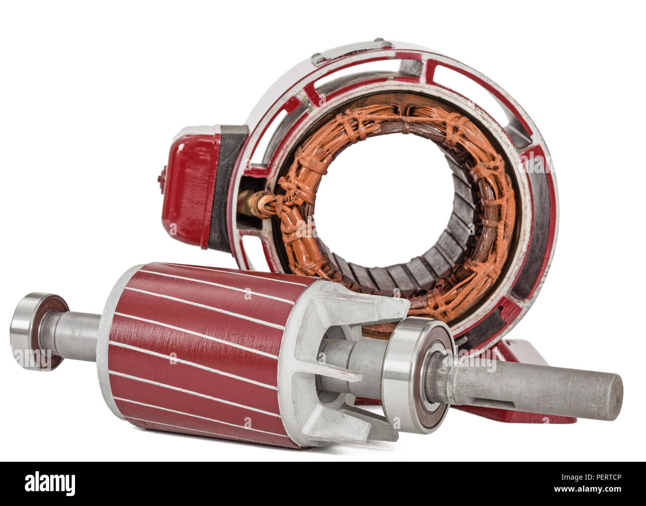 El rotor y el estator del motor eléctrico, aislado sobre fondo blanco