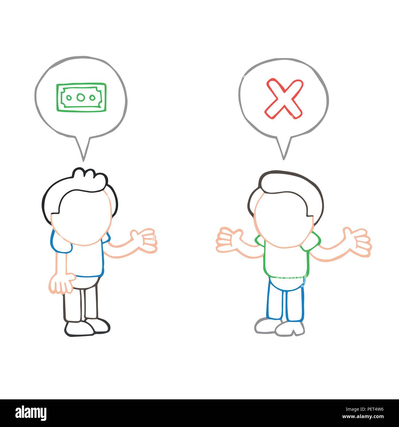 Vector ilustración cómic dibujado a mano del hombre pedir otro hombre