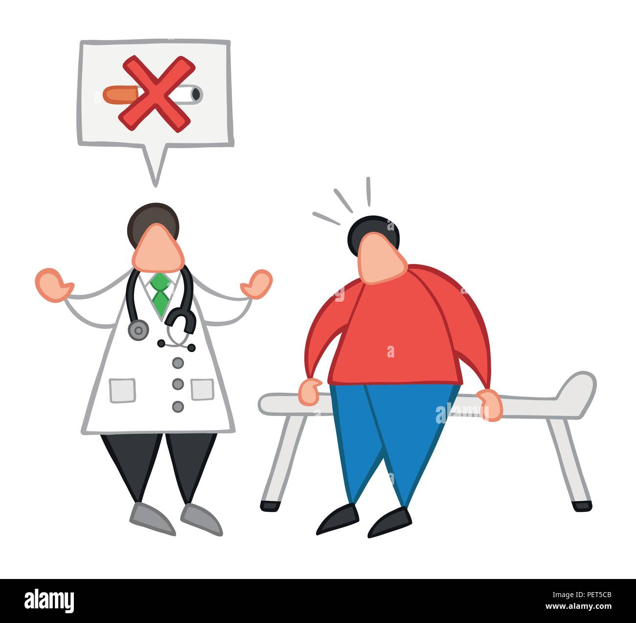 Ilustración vectorial de dibujos animados al hombre con su médico y paciente  diciendo no fumadores con burbujas de voz Imagen Vector de stock - Alamy