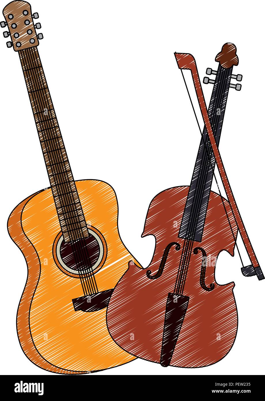 Guitarra acústica y violín ilustración vectorial diseño de instrumentos  musicales Imagen Vector de stock - Alamy