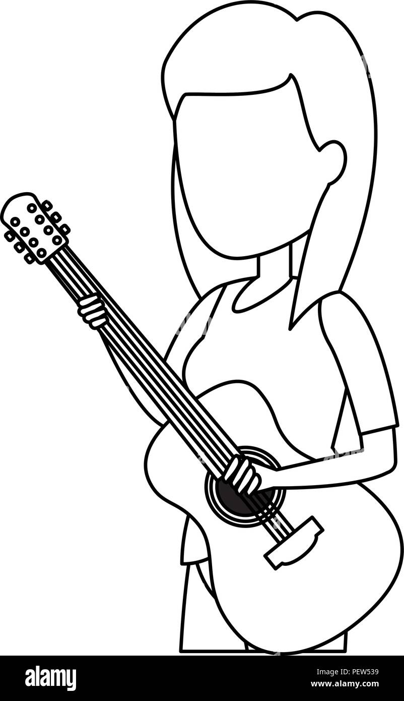Illustration girl playing guitar Imágenes de stock en blanco y negro - Alamy