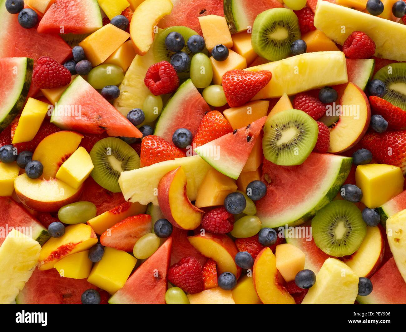 Variedad de fruta fresca, full frame. Foto de stock