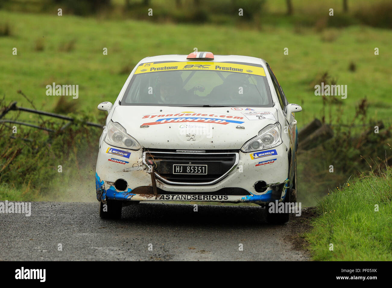 El condado de Antrim, Irlanda del Norte. 18 Aug, 2018. John Mulholland Motors Ulster Rally; Steve Rokland y Dai Roberts (Peugeot 208 R2) en acción durante el Ulster Rally Crédito: Además de los deportes de acción/Alamy Live News Foto de stock