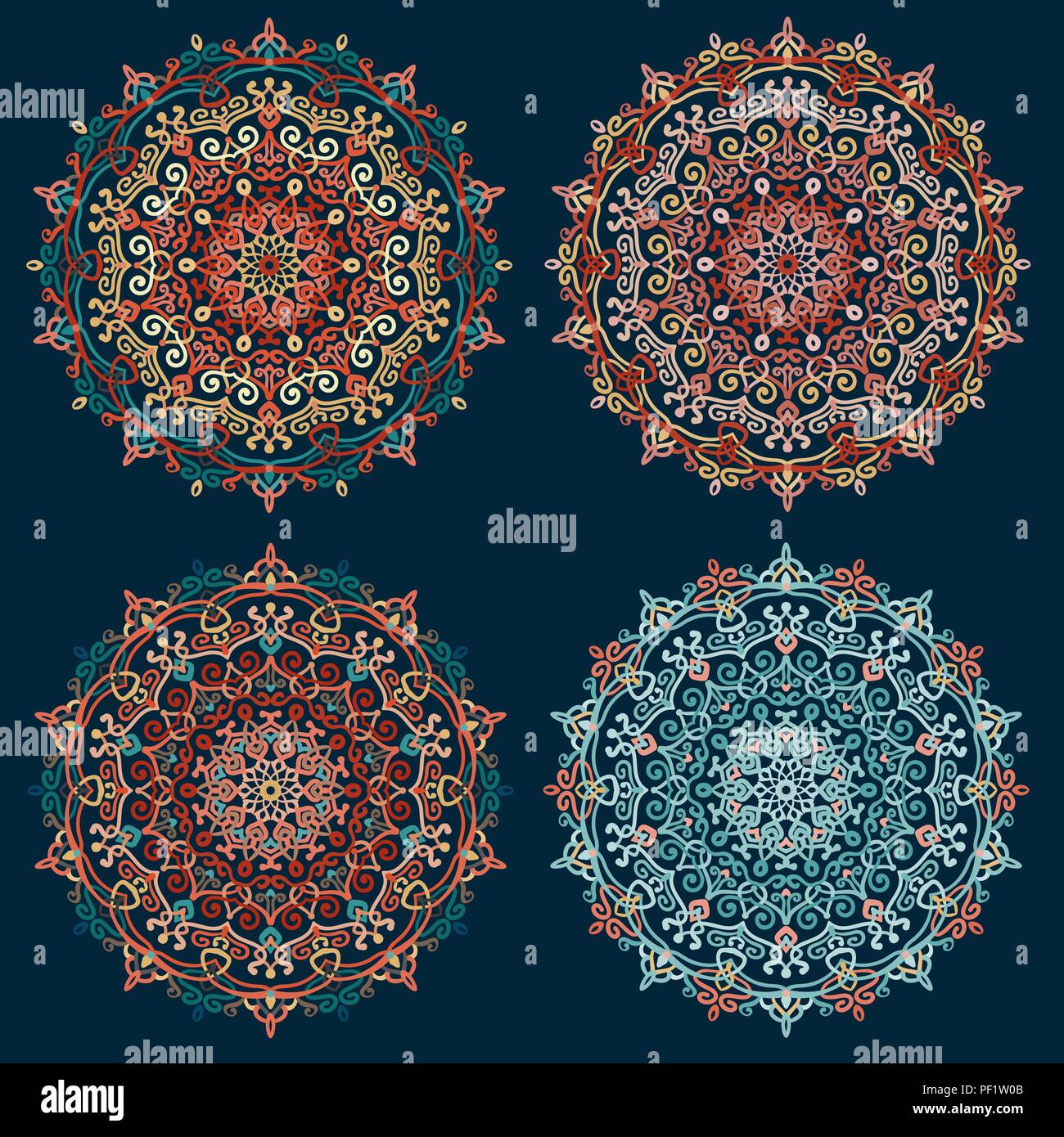 Colección de elementos de diseño vectorial Mandala Flores estilizadas Ilustración del Vector