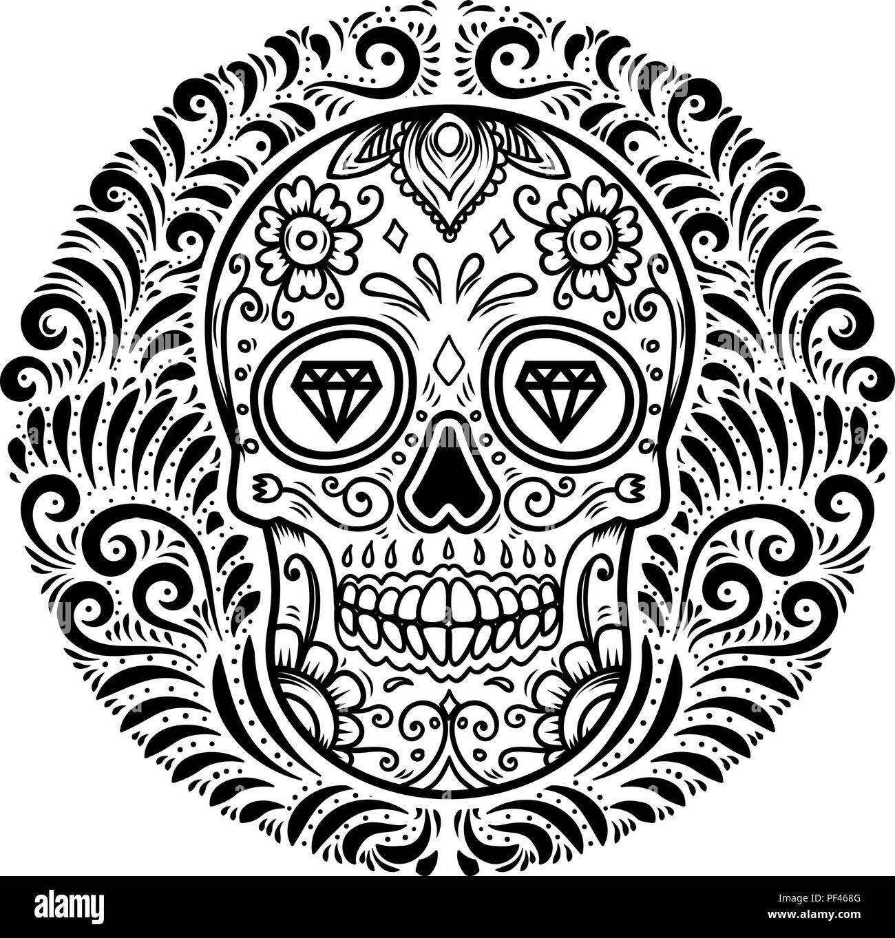 Las calaveras de azúcar mexicano con dibujos florales de fondo. El día de  los muertos. Elemento de diseño de carteles, tarjetas de felicitación,  banner, camiseta, prospectos, emblema. Vector Imagen Vector de stock -