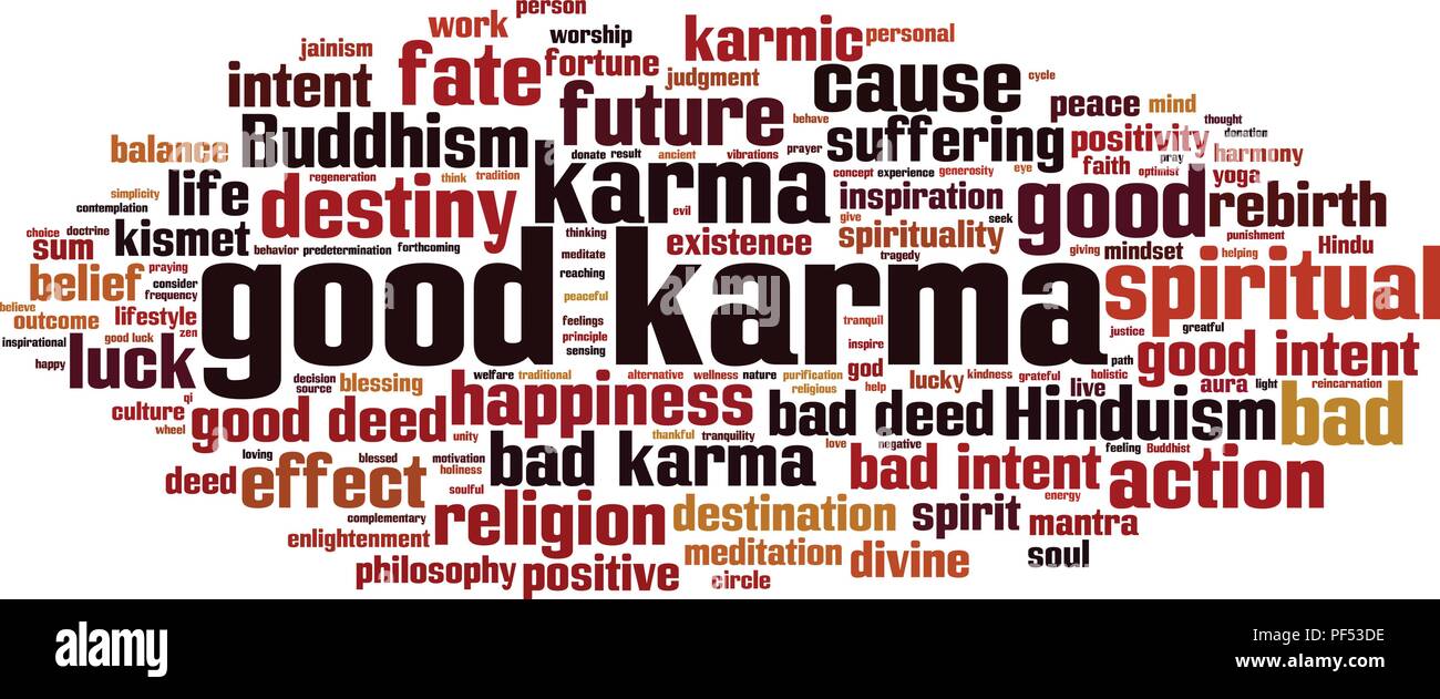 Buen karma palabra nube concepto. Ilustración vectorial Imagen Vector