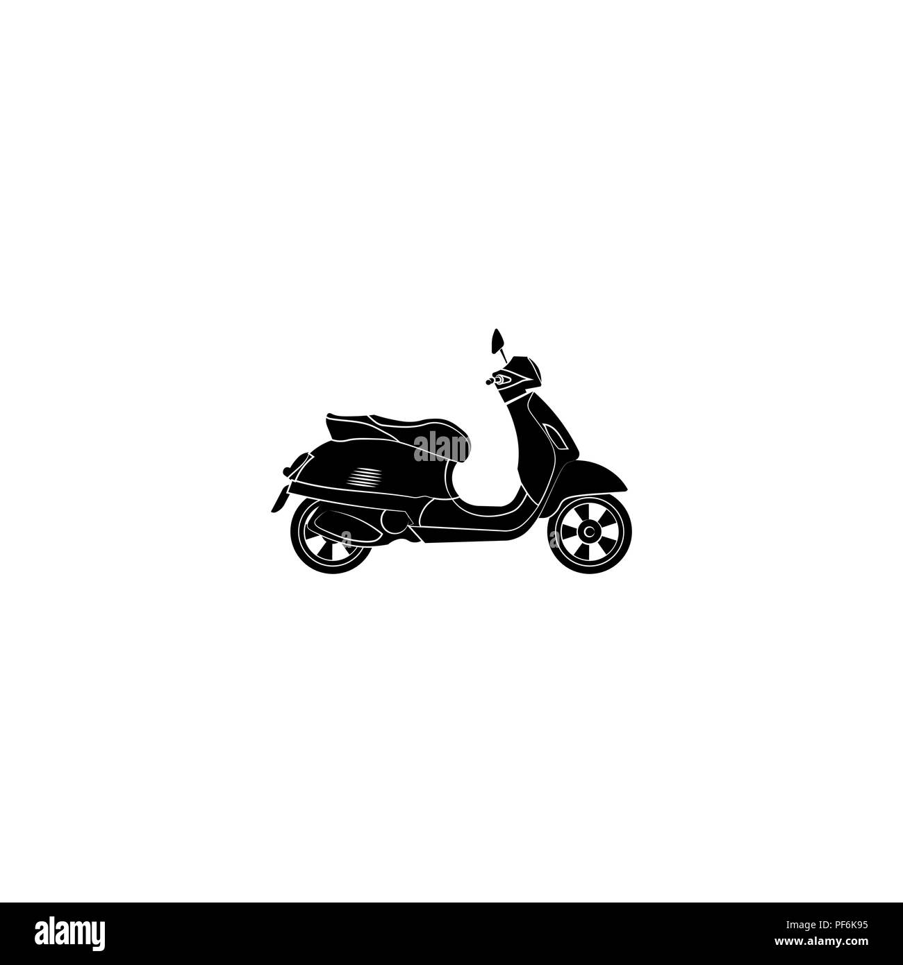Vintage ciclomotor. Motocicleta negro sobre fondo blanco. Ilustración del Vector