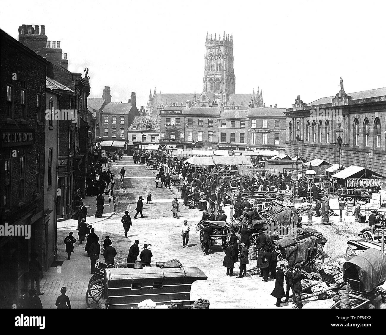 Doncaster Market Place, época victoriana Foto de stock