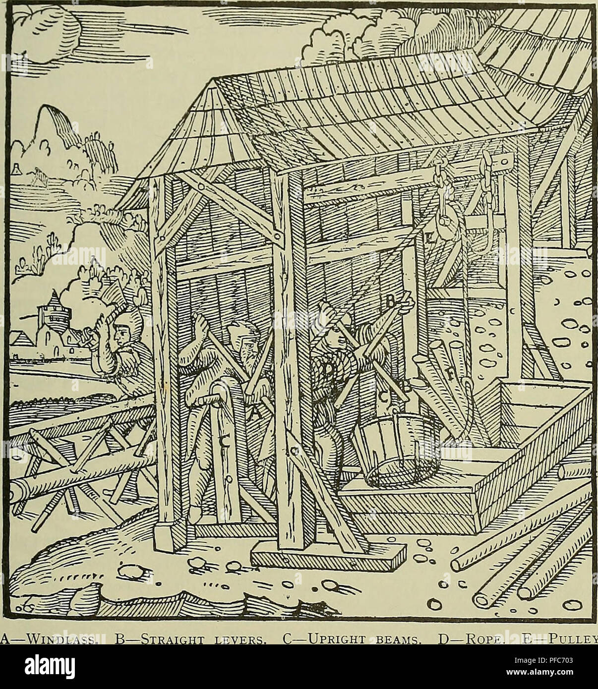 De re metallica. La metalurgia; los minerales. Libro VI. 171 para sacar  agua sola, voy a explicar cómo órganos pesados, tales como ejes, cadenas de  hierro, tubos y maderas pesadas, debe