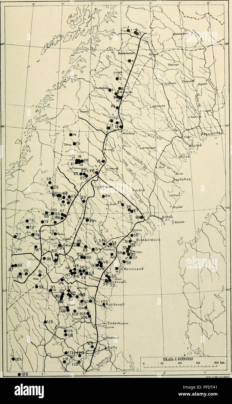. Den norrländska florans : geografiska fördelning och invandringshistoria ; med särskild hänsyn till dess sydskandinaviskar arter. Las plantas; las plantas. OCH KARTOR STà Kartan NDORTER 325 i. Sydbergens là¤ge.. à äro utom kartan samtliga sydberg äfven inlagda isdelaren ( ) samt gränserna (â ) för de olika omrÃ¥den, yo hvilka Norrland med hänsyn hasta sambandet mellan topografi och vía¤xtgeografi ofvan s. 36 uppdelats. Jfr äfven texten s. 72. Por favor tenga en cuenta que estas imágenes son extraídas de la página escaneada imágenes que podrían haber sido mejoradas digitalmente para mejorar la legibilidad, la coloración y el aspecto o Foto de stock