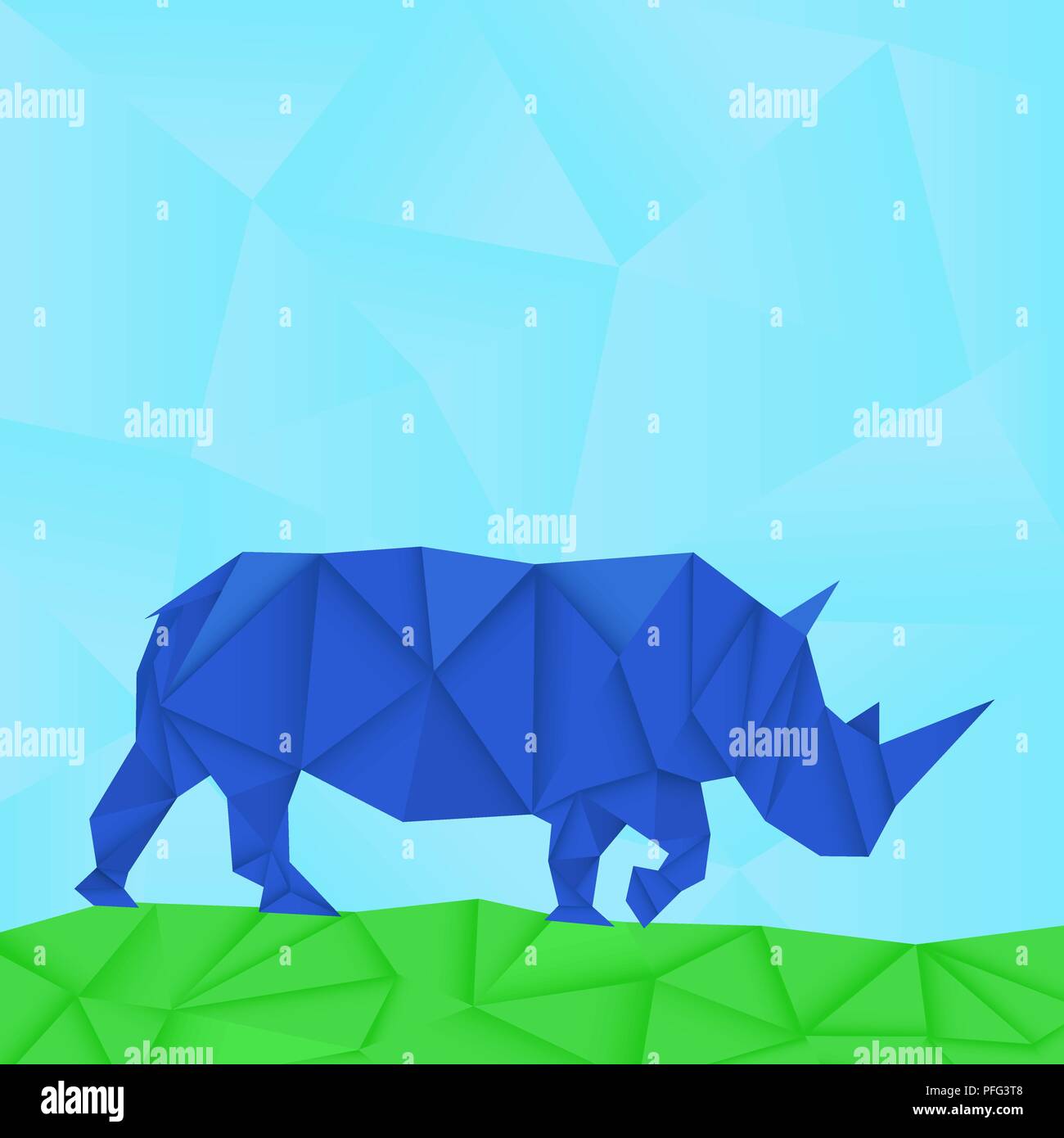 Rinoceronte azul. Poligonal de papel Ilustración del Vector