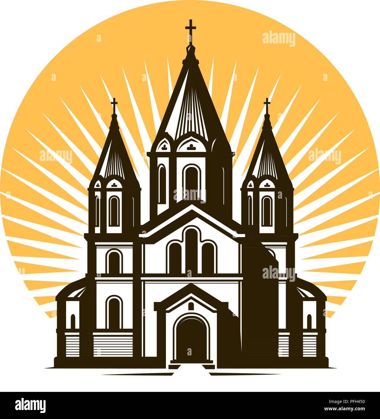 Logotipo de la iglesia o de la etiqueta. Símbolo de la religión, la fe. Ilustración vectorial Ilustración del Vector