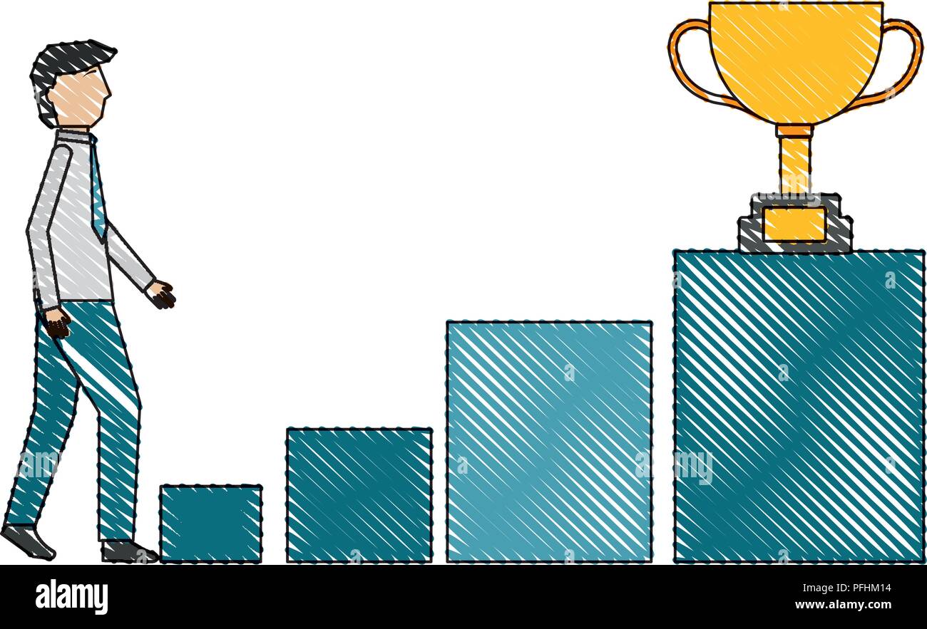 El empresario sube podium trofeo de pasos en la parte superior