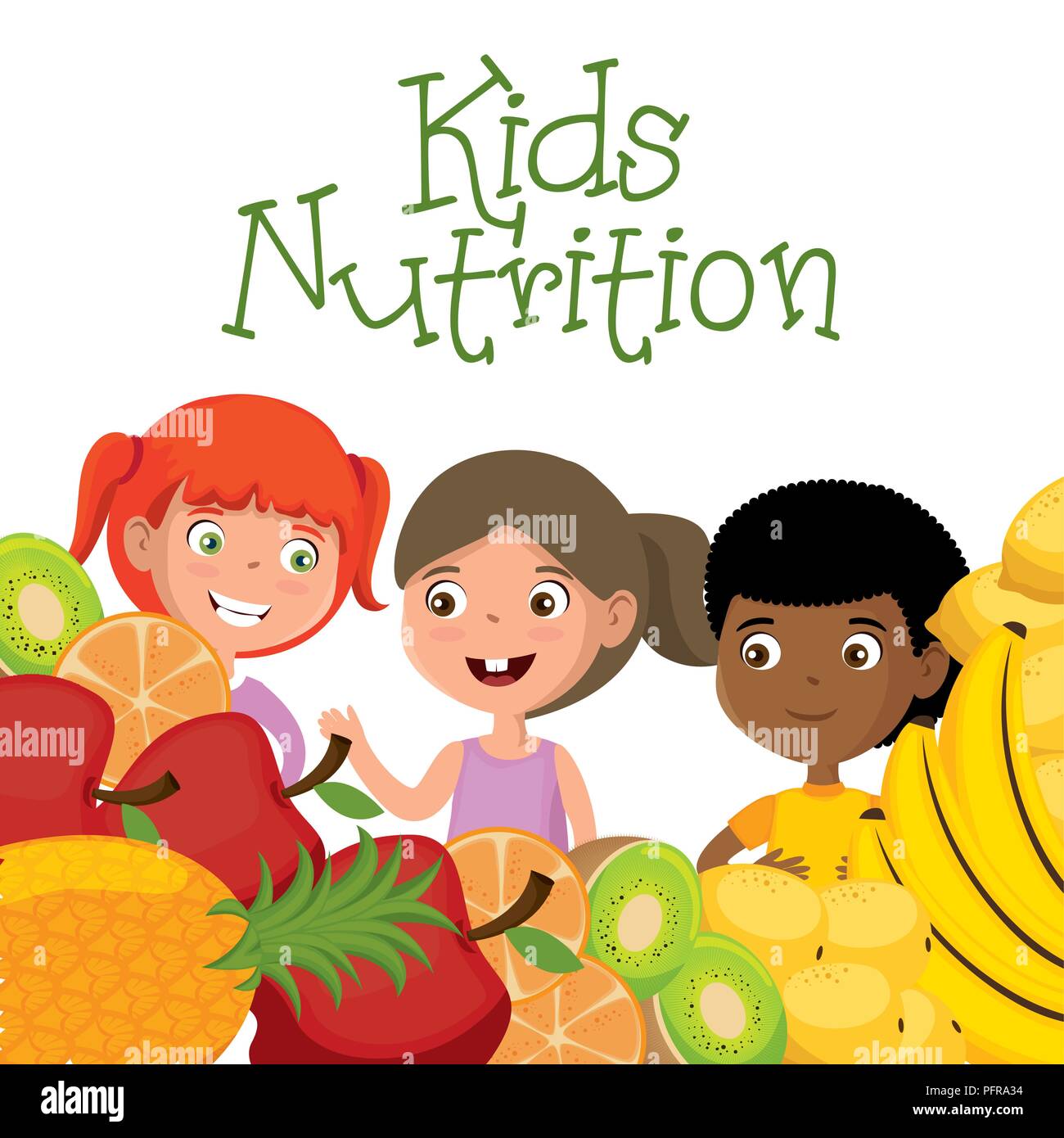 Niños felices con alimentos nutrición Imagen Vector de stock - Alamy