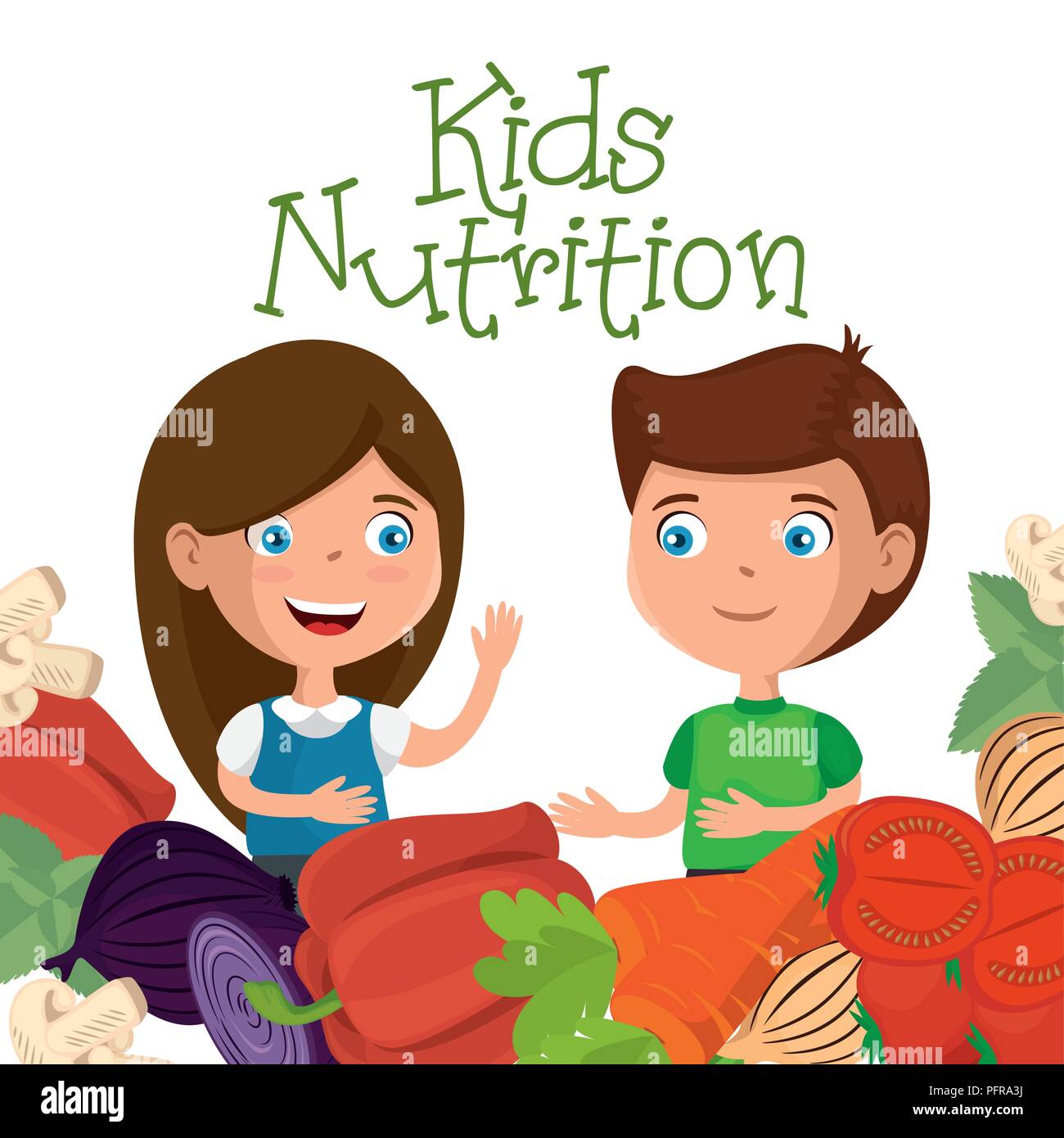 Niños felices con alimentos nutrición Imagen Vector de stock - Alamy Niños felices con alimentos nutrición Imagen Vector de stock - Alamy