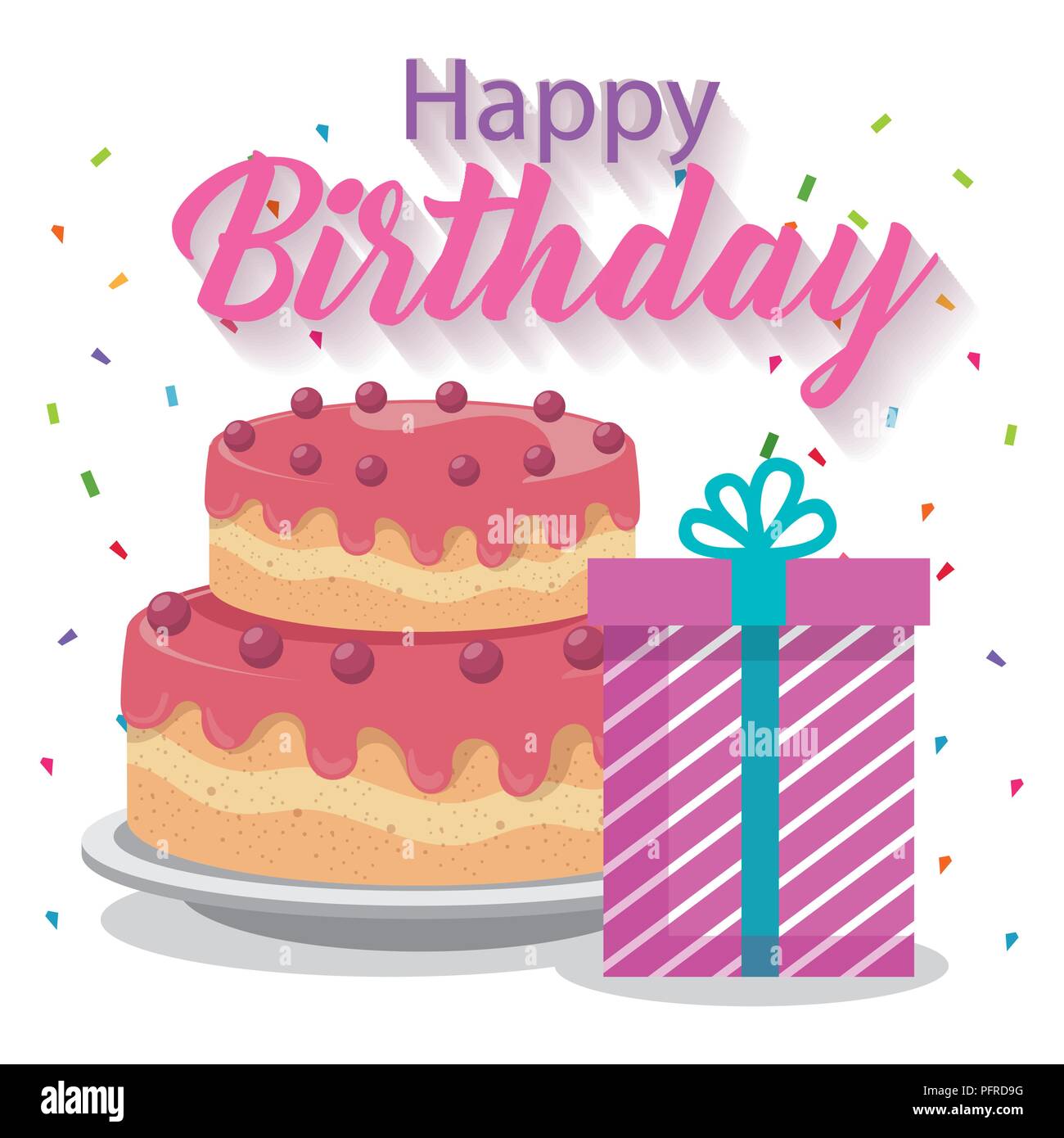 Tarjeta de Feliz cumpleaños con torta y regalos Imagen Vector de stock -  Alamy