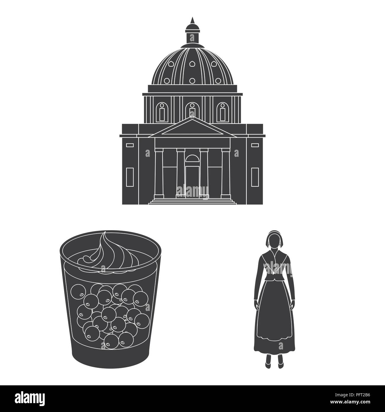 Viajar en Dinamarca iconos negros en conjunto para el diseño. Dinamarca y atracciones símbolo vector stock ilustración. Ilustración del Vector