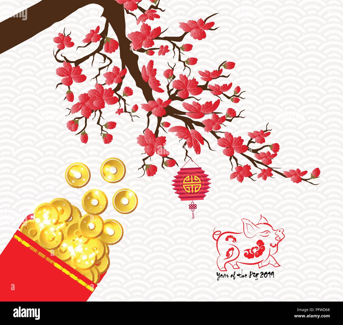 Año Nuevo chino 2019 plum blossom paquete rojo Imagen Vector de stock -  Alamy