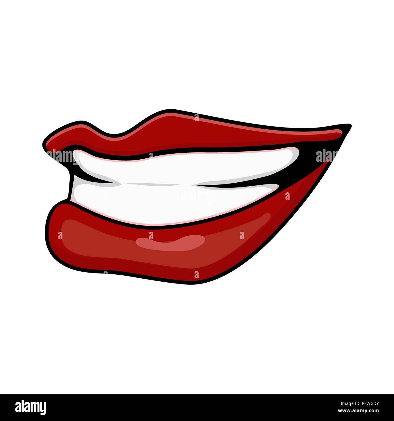 Cartoon labios dientes sonrisa lado aislado sobre fondo blanco. Ilustración del Vector