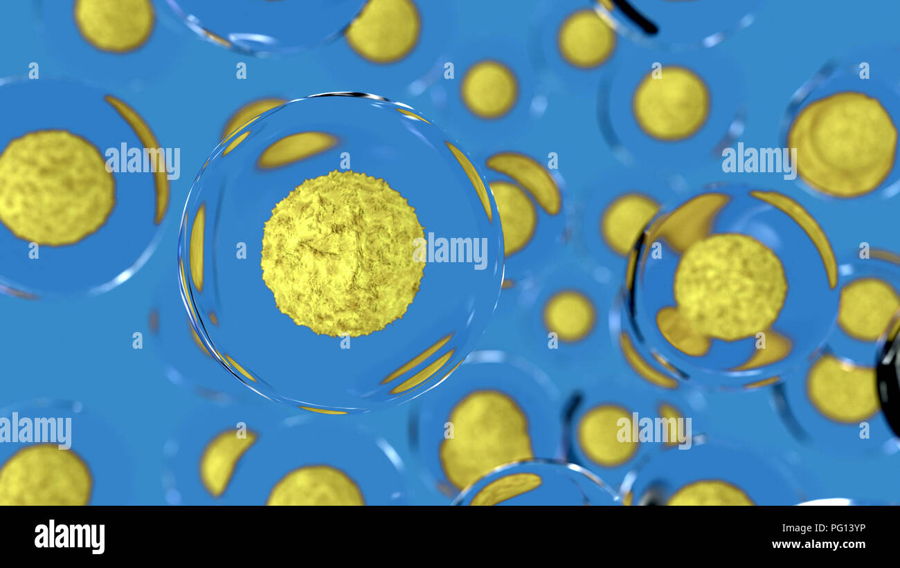 Las celdas amarillas de humanos o animales. Virus , bacterias concepto. 3D Render ilustración Foto de stock
