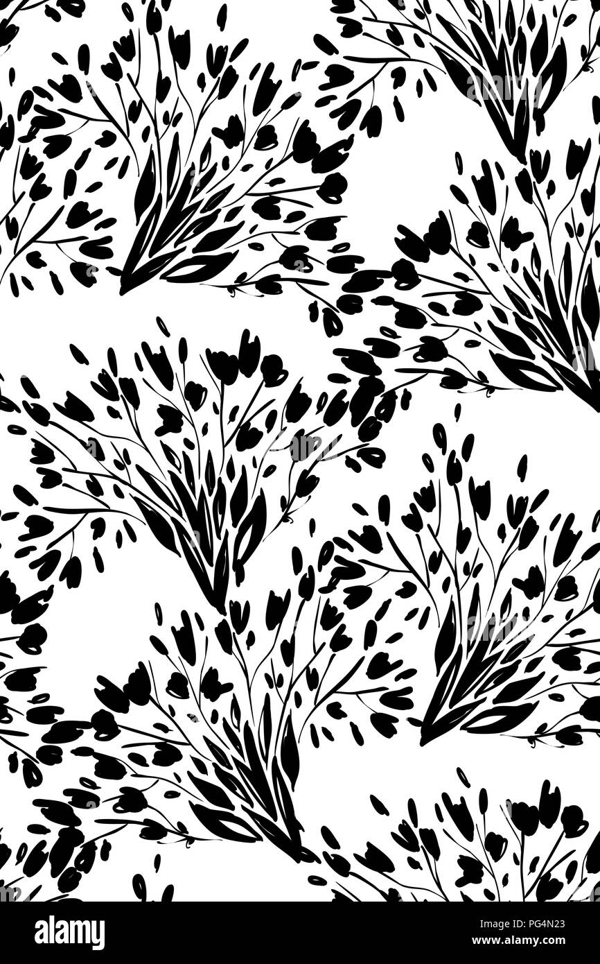 Floral patrón sin fisuras con diferentes tipos de flores y hojas. Ilustración botánica pintado a mano. Impresión textil, muestras de tela, papel de embalaje. Ilustración del Vector