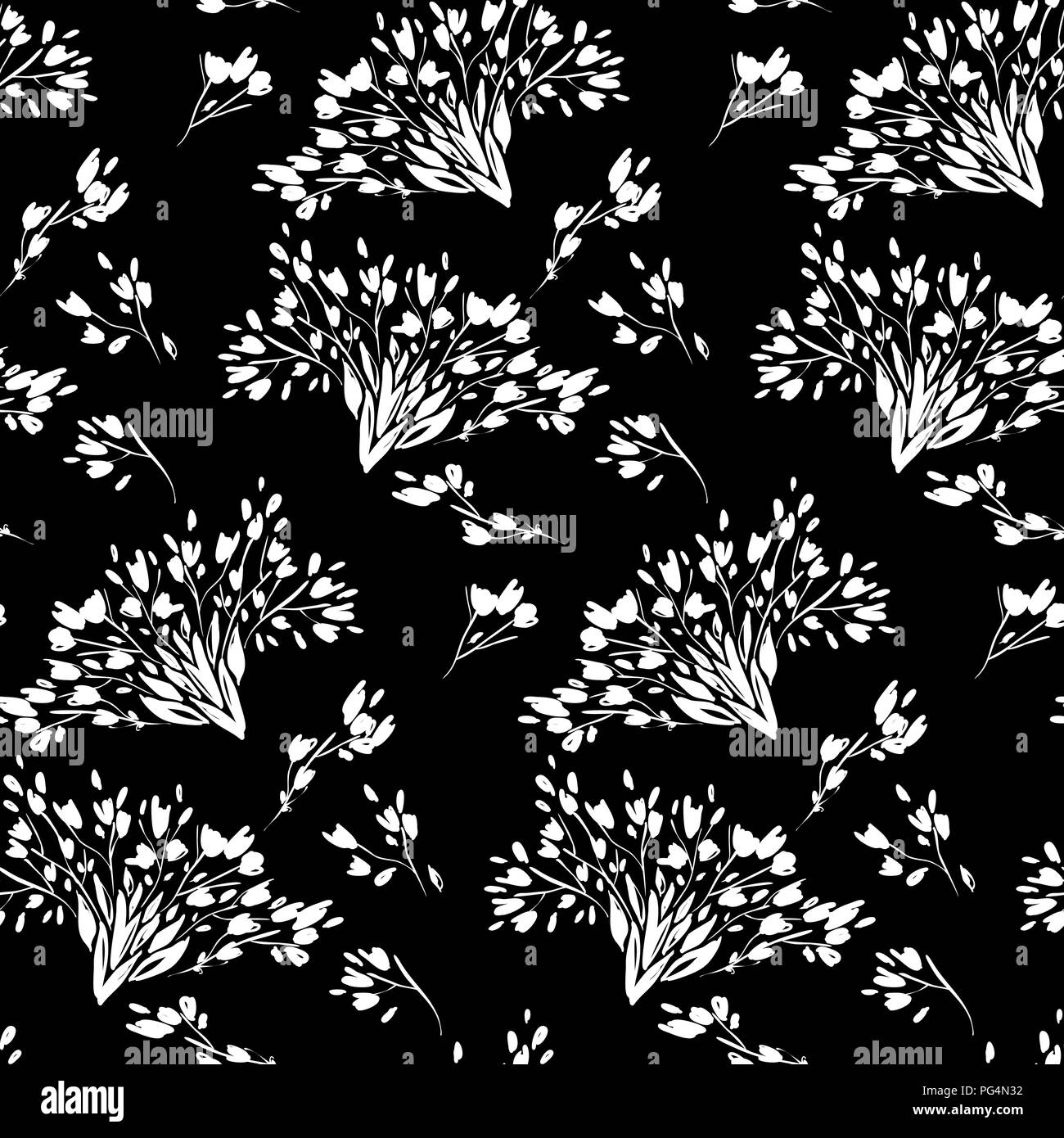 Floral patrón sin fisuras con diferentes tipos de flores y hojas. Ilustración botánica pintado a mano. Impresión textil, muestras de tela, papel de embalaje. Ilustración del Vector