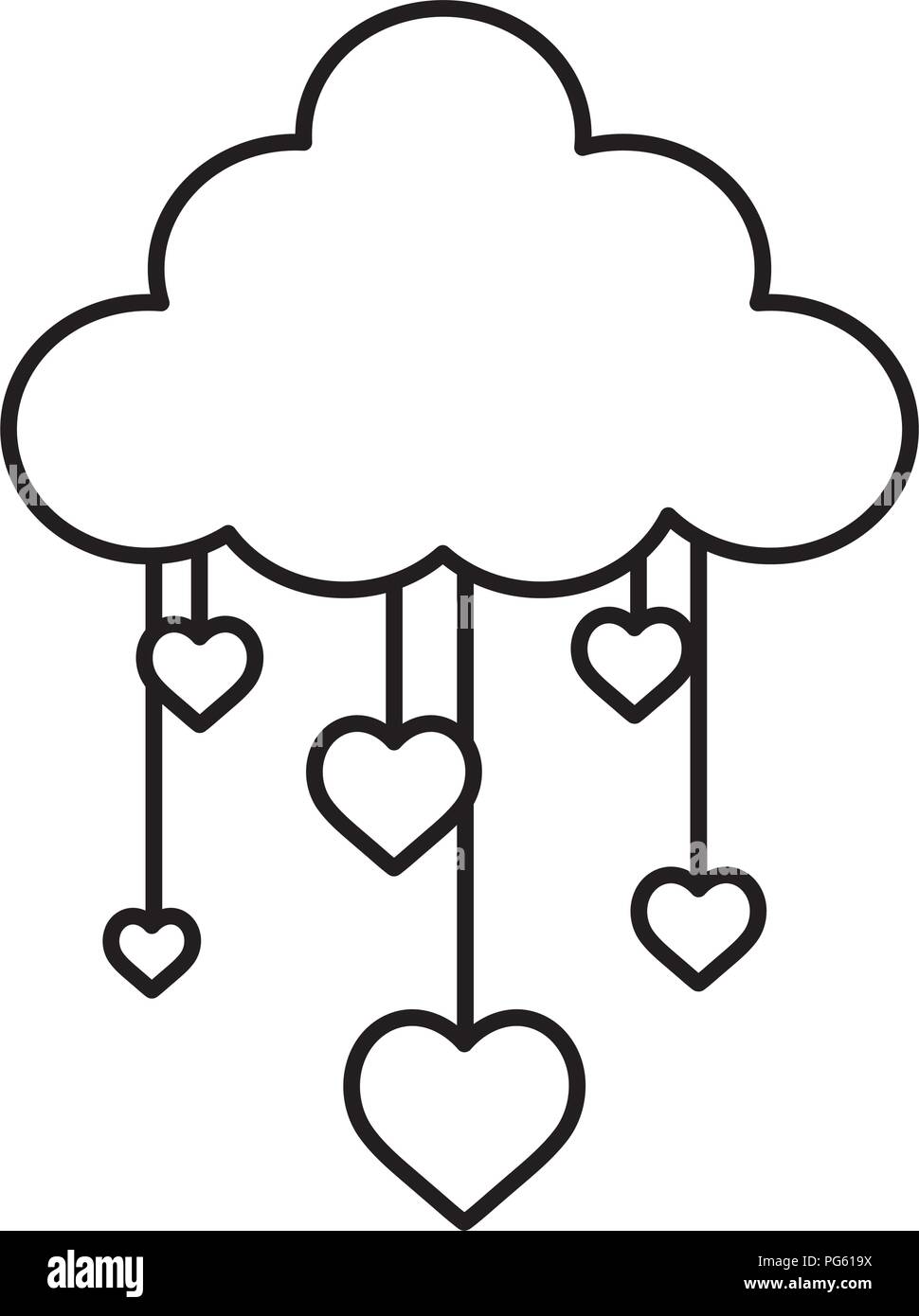 Naturaleza línea esponjosas nubes y corazones colgantes Imagen Vector de  stock - Alamy