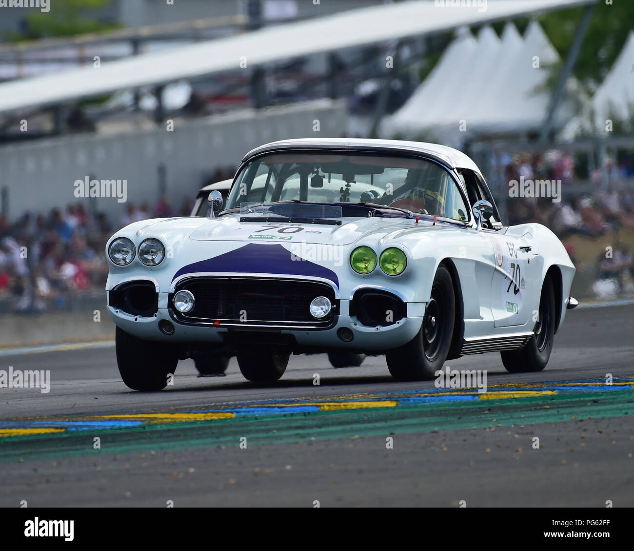 José Zanchetta Juben, Jorge Alberto Saud, Chevrolet Corvette C1, Plateau 3, Grid 3, Le Mans Classic 2018, de julio de 2018, Le Mans, Francia, circuito, carreras Foto de stock