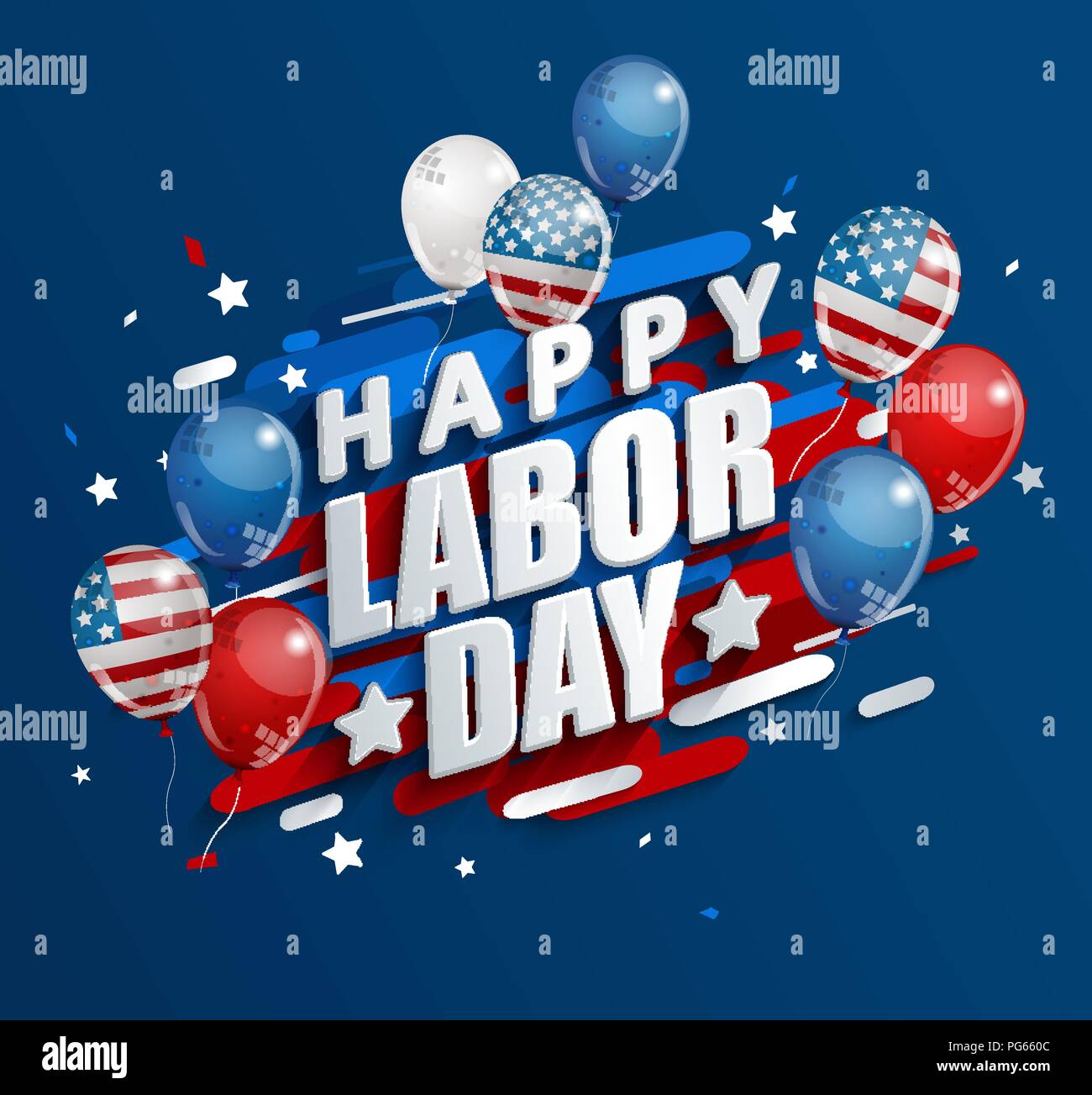 Feliz Día del Trabajo vacaciones pancarta con globos de colores de la bandera nacional de los Estados Unidos. Ilustración vectorial. Ilustración del Vector